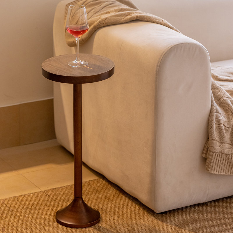 Jilyn Small Pedestal End Table Metal Base Side Table Drinking Table w Scratching Distressed Finish